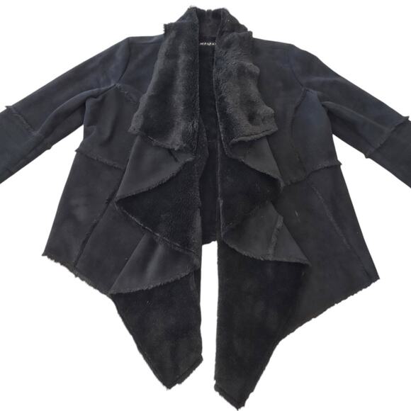 MECHANT Black Faux Fur Jacket Sz M Faux Leather Suede Cozy Flowy Fall Soft Warm - Picture 3 of 7